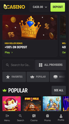 Avocasino Mobile Homepage