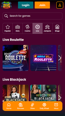 Aztec Wins Casino Mobile Live Dealer