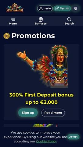 Aztec Paradise Casino promotions mobile page