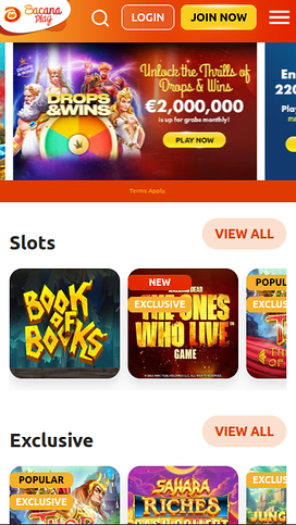 Bacana Play Casino Mobile Homepage