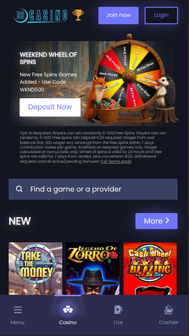 BB Casino Mobile Homepage