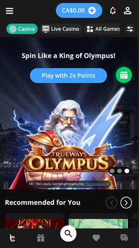 bCasino Mobile Homepage