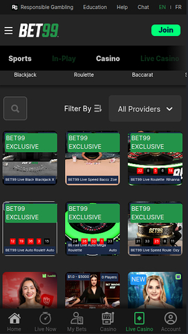 Bet99 Casino Mobile Live Dealer