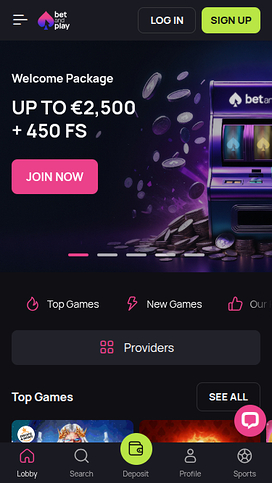 Betandplay Casino Mobile Homepage