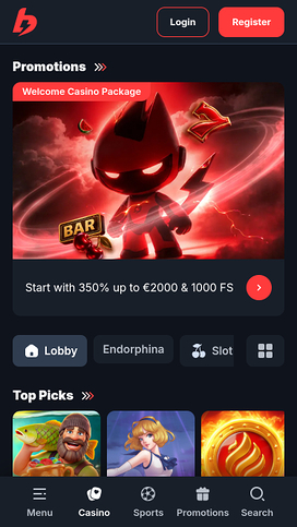 BetBay Casino Mobile Homepage