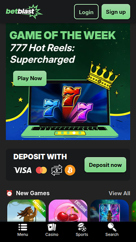 BetBlast Casino Mobile Homepage