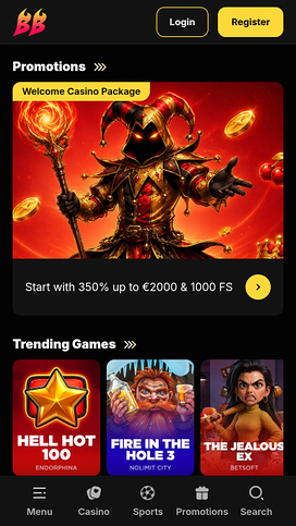 Página principal móvil del casino BetBluff