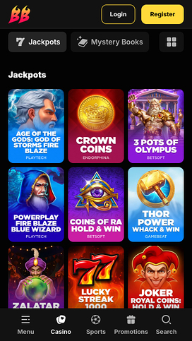 Jackpot móvil del casino BetBluff