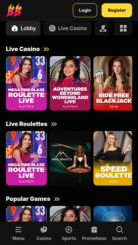 Casino móvil BetBluff con crupier en vivo