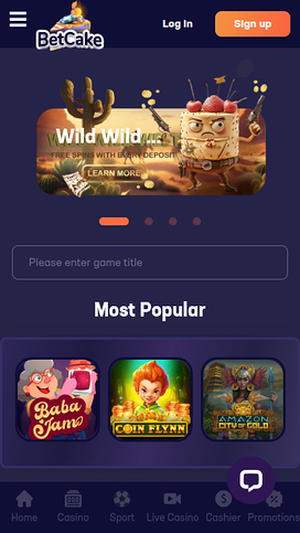 BetCake Casino Mobile Homepage