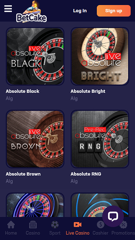 BetCake Casino Mobile Live Dealer