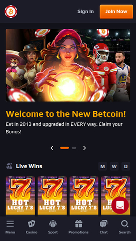 Betcoin Casino Mobile Homepage