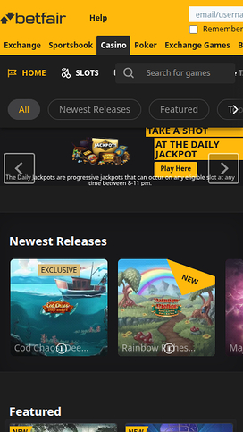 Betfair Casino Mobile Homepage