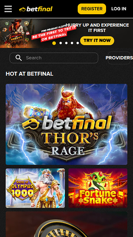 BetFinal Casino Mobile Homepage