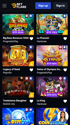 Juegos móviles de Betflare Casino