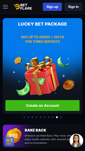 Página de inicio móvil de Betflare Casino