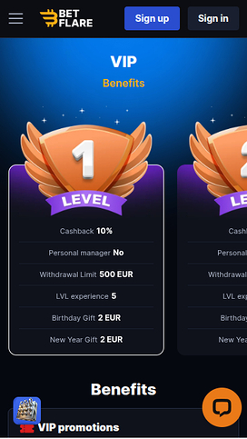 Programa VIP de BetFlare Casino Móvil
