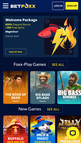 BetFoxxx Casino Mobile Homepage