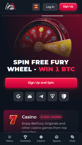 Página de inicio móvil de BetFury Casino