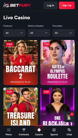 BetFury Casino Mobile Live Dealer