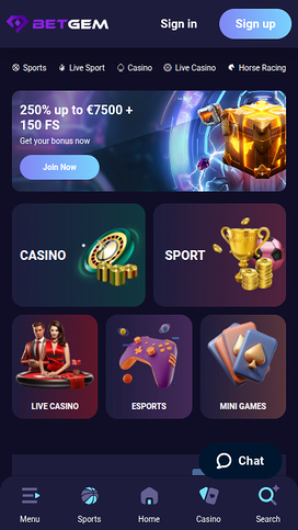 BetGem Casino Mobile Homepage