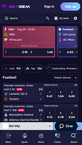 BetGem Casino Mobile Sports