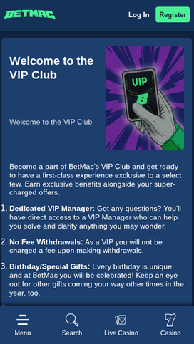 Betmac Casino VIP Mobile 