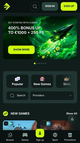 Página de inicio móvil del casino BetNjet