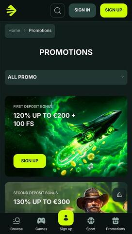 Página móvil de promociones de BetNjet Casino