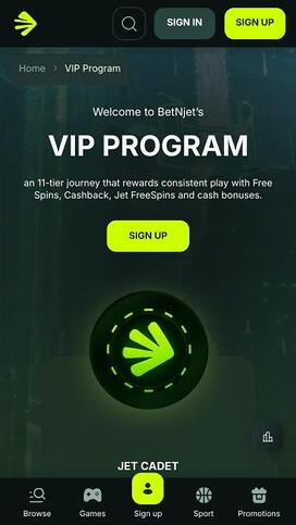 Página móvil VIP del casino BetNjet