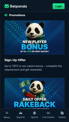 Promociones móviles de BetPanda Casino