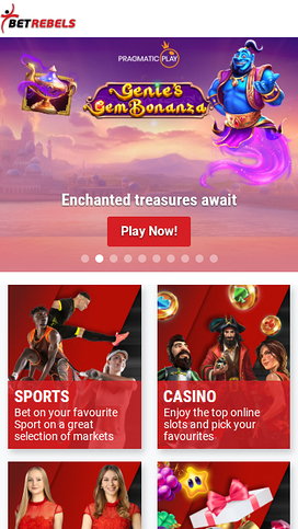 BetRebels Casino Mobile Homepage