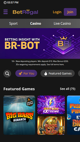 BetRegal Casino Mobile Homepage