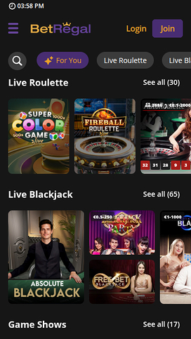 BetRegal Casino Mobile Live Dealer