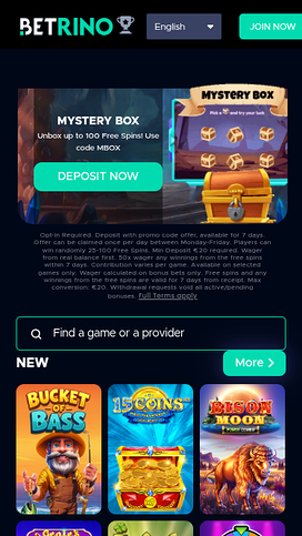 Betrino Casino Mobile Homepage