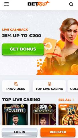 Captura de pantalla móvil en vivo del casino BetRiot