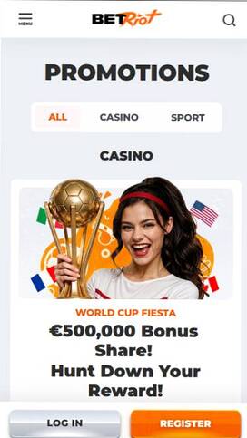 Captura de pantalla de la página móvil de promociones de BetRiot Casino