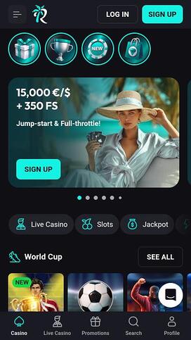 Página de inicio móvil del casino BetRiviera