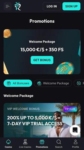 Página móvil de promociones de BetRiviera Casino