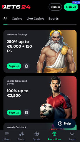 Bets24 Casino Mobile Promotions