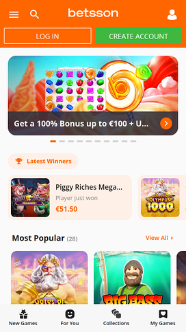 Betsson Casino Mobile Homepage