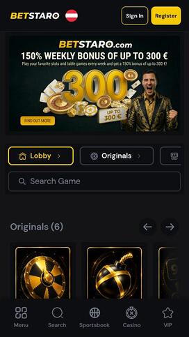 BetStaro Casino mobile homepage