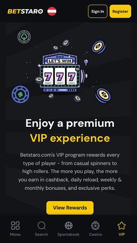 BetStaro Casino VIP mobile page