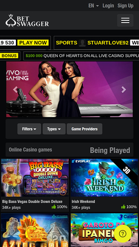 BetSwagger Casino Mobile Homepage