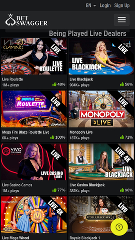 BetSwagger Casino Mobile Live Dealer