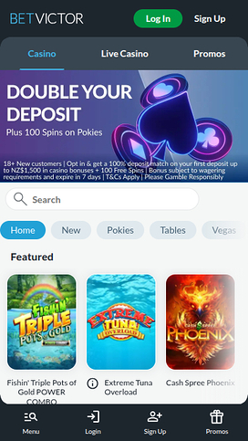 BetVictor Casino Mobile Homepage