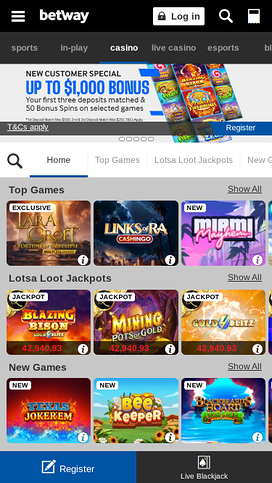 Betway Casino Mobile Homepage