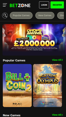 Betzone Casino Mobile Homepage