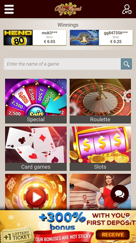 Big Azart Casino Mobile Homepage