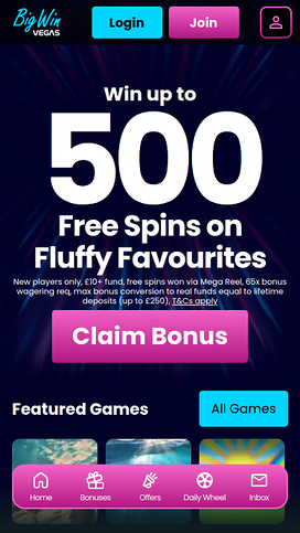 Big Win Vegas Casino Mobile Homepage